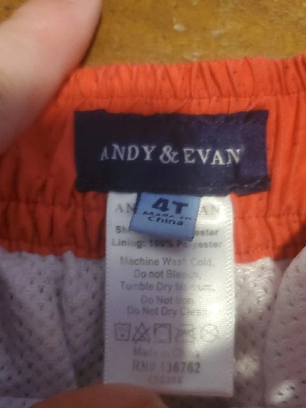 Andy & Evan Coral Swim Trunks with Navy, White & Light Blue Stripes